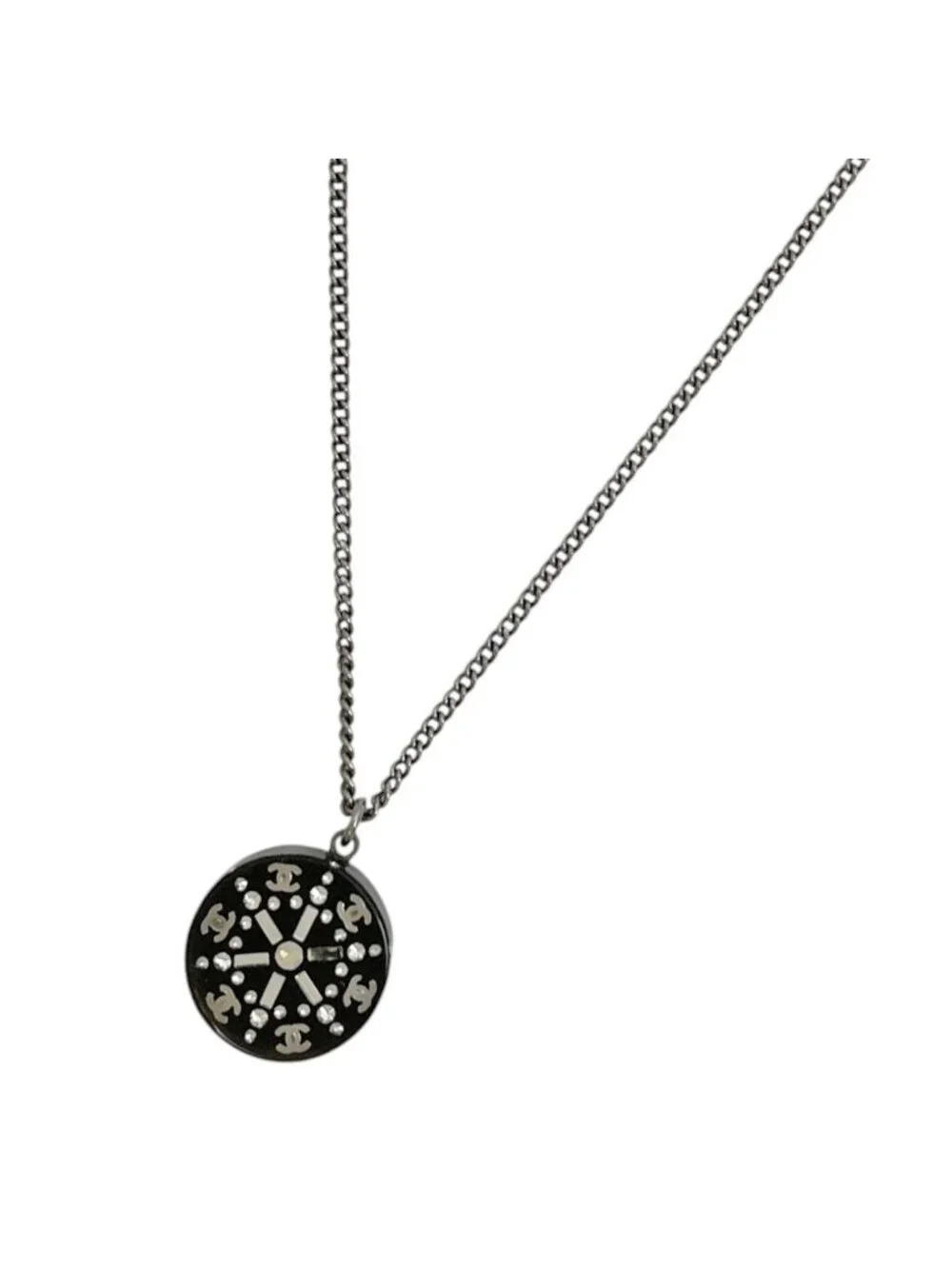 Chanel Necklace CC Logo Metal Plastic Silver